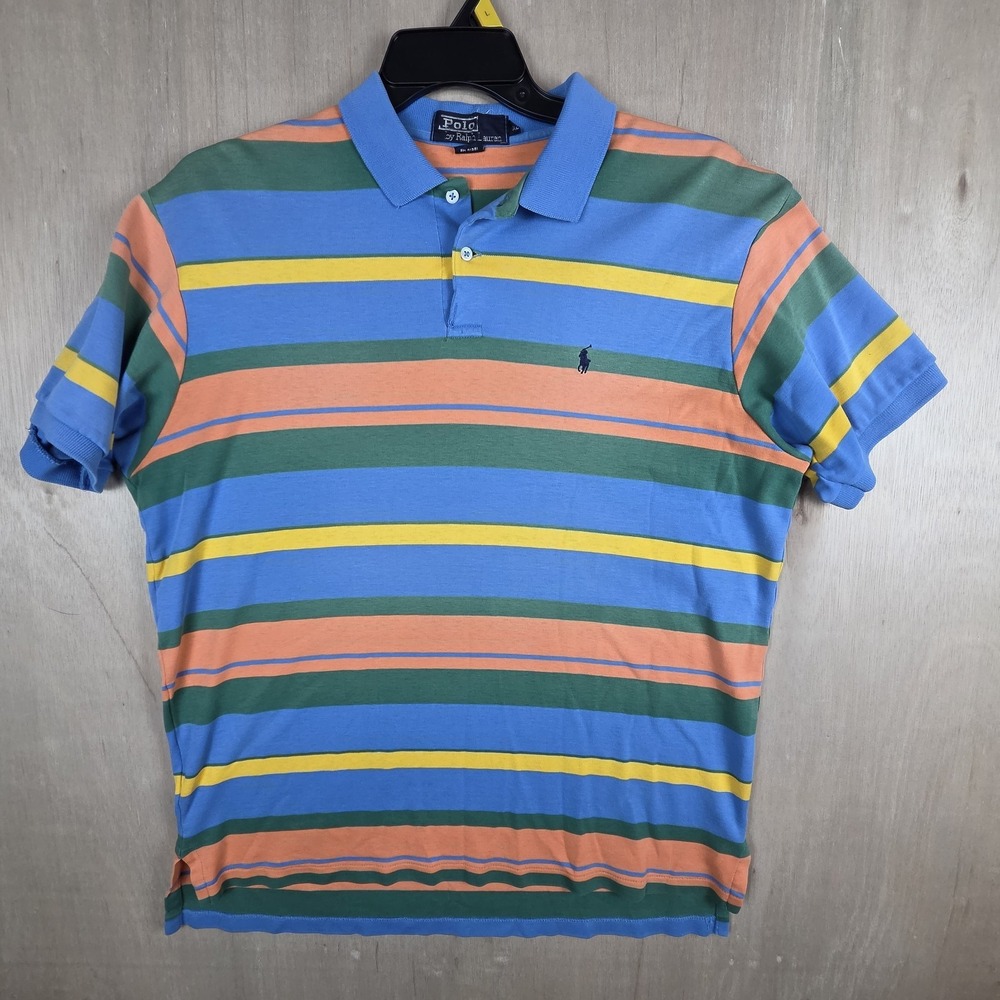 Vintage Polo Ralph Lauren Mens XL Multicolor Striped 100% Cotton 90s Golf Preppy